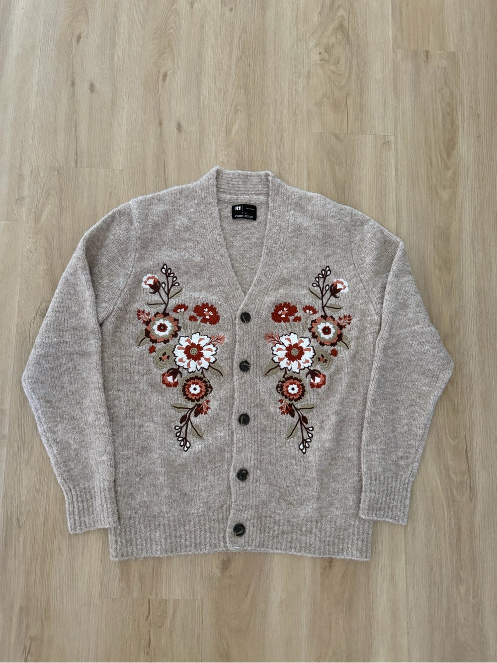 Simons Floral Embroidered Knit Cardigan, Size Small (Oversized)